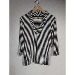 St John Blouse Top Women Large White Blue Striped Viscose